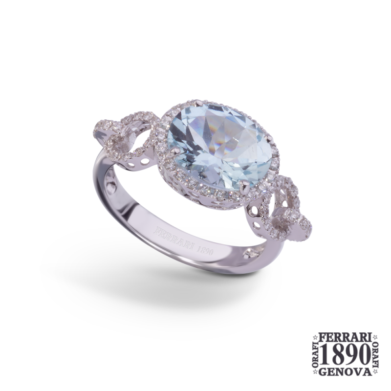 18 KT white gold ring with diamonds and aquamarine